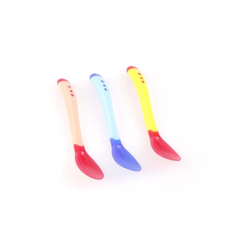 1Pc Heat Sensing Thermal Feeding Spoon Baby Kids Weaning Silicone Head Tableware