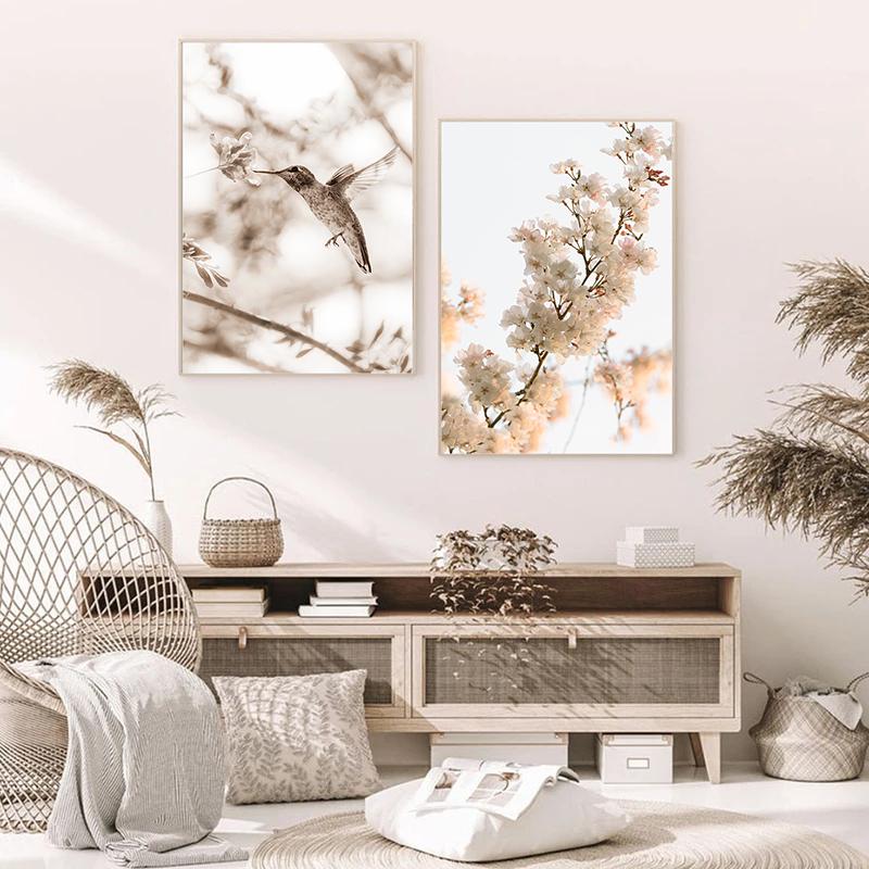 Landscape Scandinavian Nature Canvas Painting Flower Grass Beach Bird Wall Art Poster Nordic Print Modern Home Decor Picture