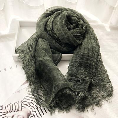 New Literary Hollow Linen Scarf for Women Solid Color Thin Retro Dirty Dyed Modal Scarf