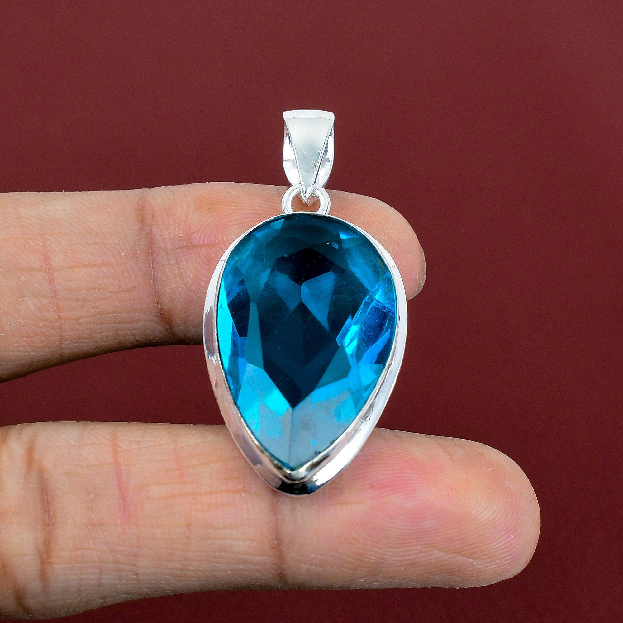 Faceted indicolite pendant handmade gemstone pendant 925 sterling silver pendant natural indicolite jewelry birthstone pendant gifts for her
