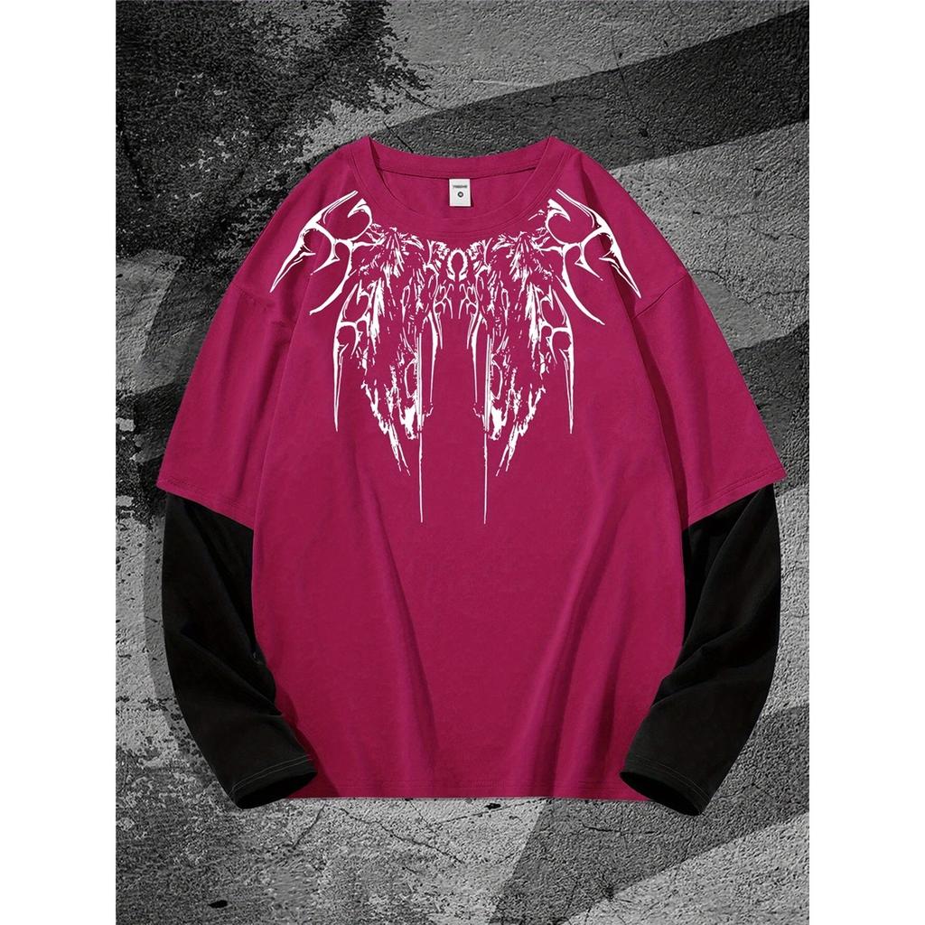 Y2K High Street Hip-Hop Dark Style Print Long-Sleeve T-Shirt, a Trendy Casual Style for Everyday Wear, Perfect for Street Fashion Enthusiasts