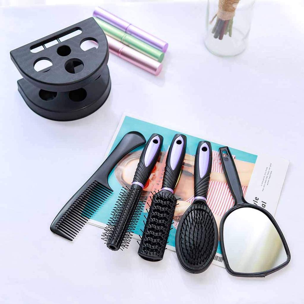 5-Pack Comb Brush Set with Mirror Hair Brush Holder Professional Massage Comb Cosmetic Hair Styling Tool Set