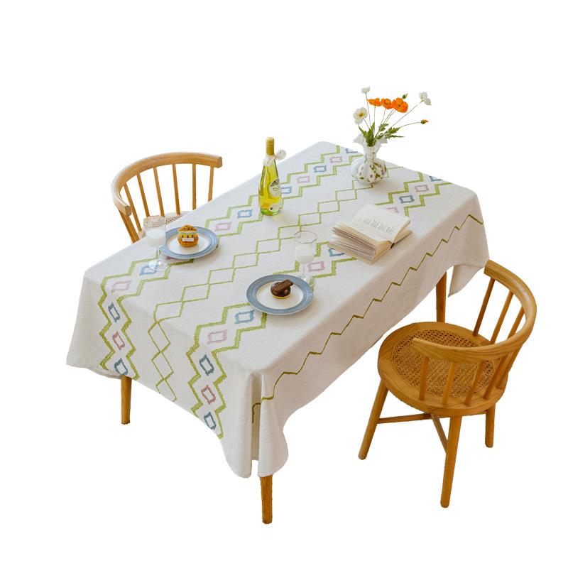 Modern Minimalist Geometric Embroidered Linen Tablecloth Rectangular Dining Table Cover