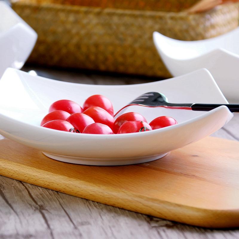 Pure White Porcelain Soup Plate Dish Hotel Cutlery Fruit Salad Bowl Family Dessert Ceramic Cutlery Serving Bowl