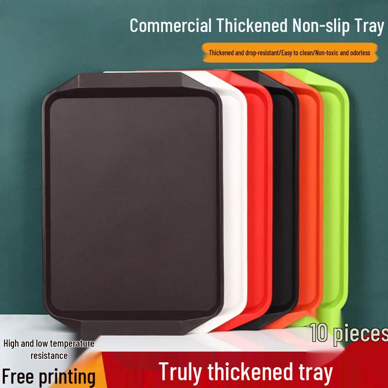 Green Rectangular Anti-Slip Plastic Serving Trays (10-Pack)