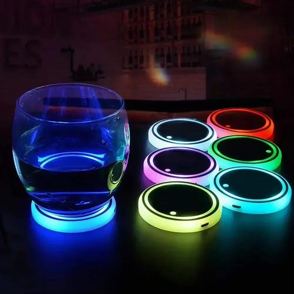 1/2PCS Universal LED Car Cup Holder Light Car Coasters Bottle Atmosphere Light Mats 3 Modes 7 Colors Cup Holder Pad