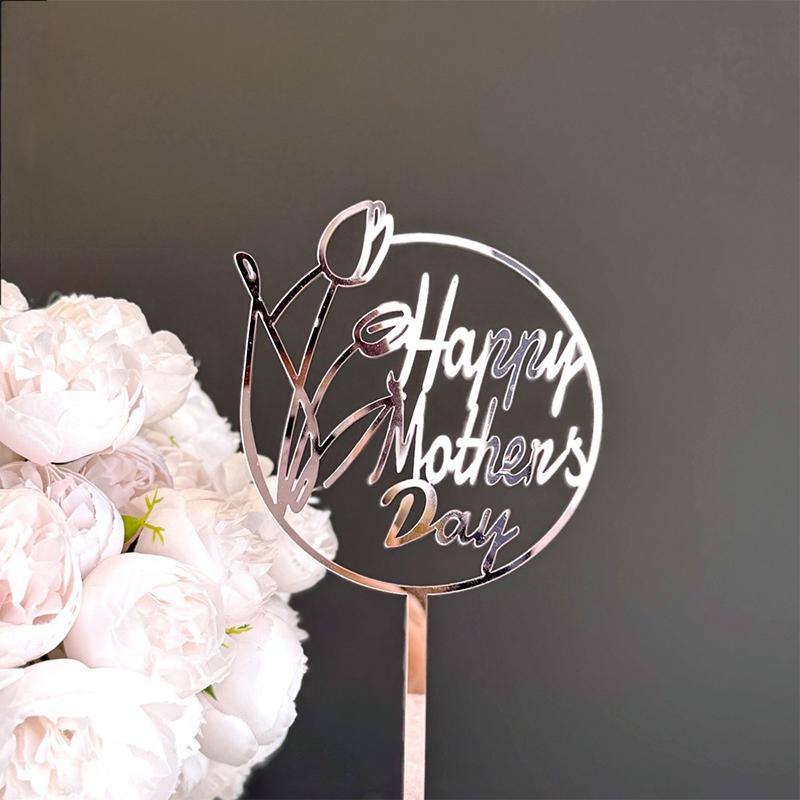 

New Happy Mother S Day Birthday Cake Topper Gold High-Grade Acrylic Mom Party Cake Toppers Mother S Day Gifts Dessert Decoration E2