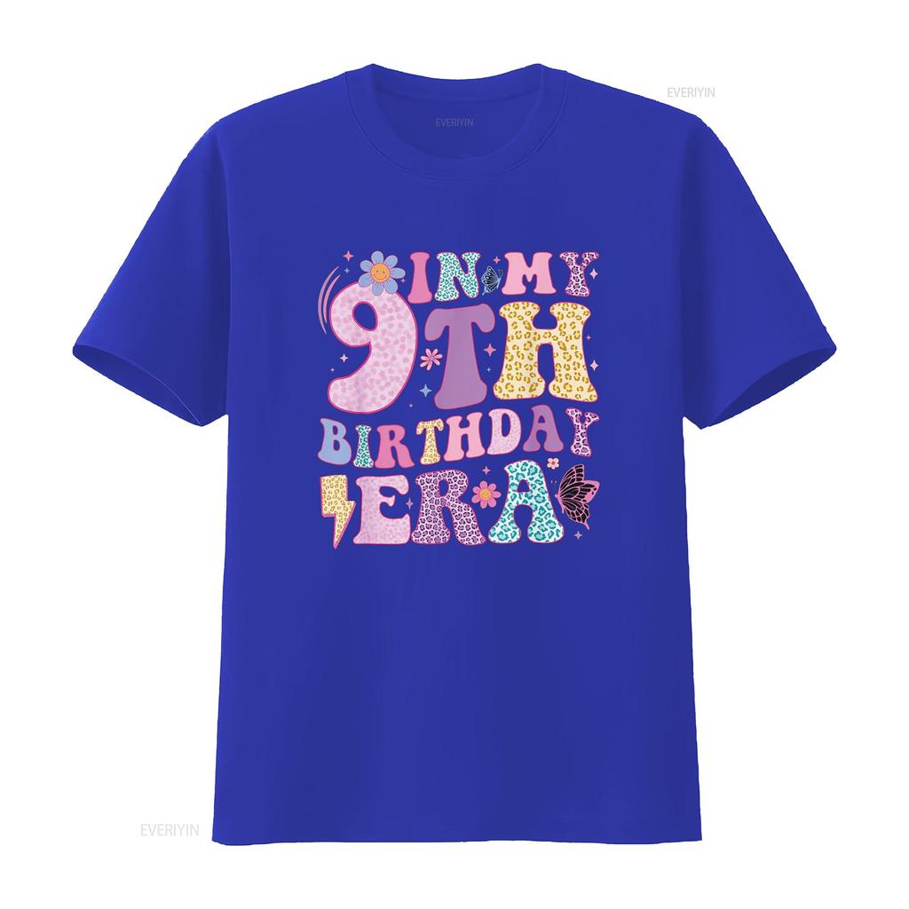 In My 9th Birthday Era Nine Bday 9 Year Old Girl T Shirt Vintage Washed Top For Everyday Wear Fashion Casual Homme Unisex