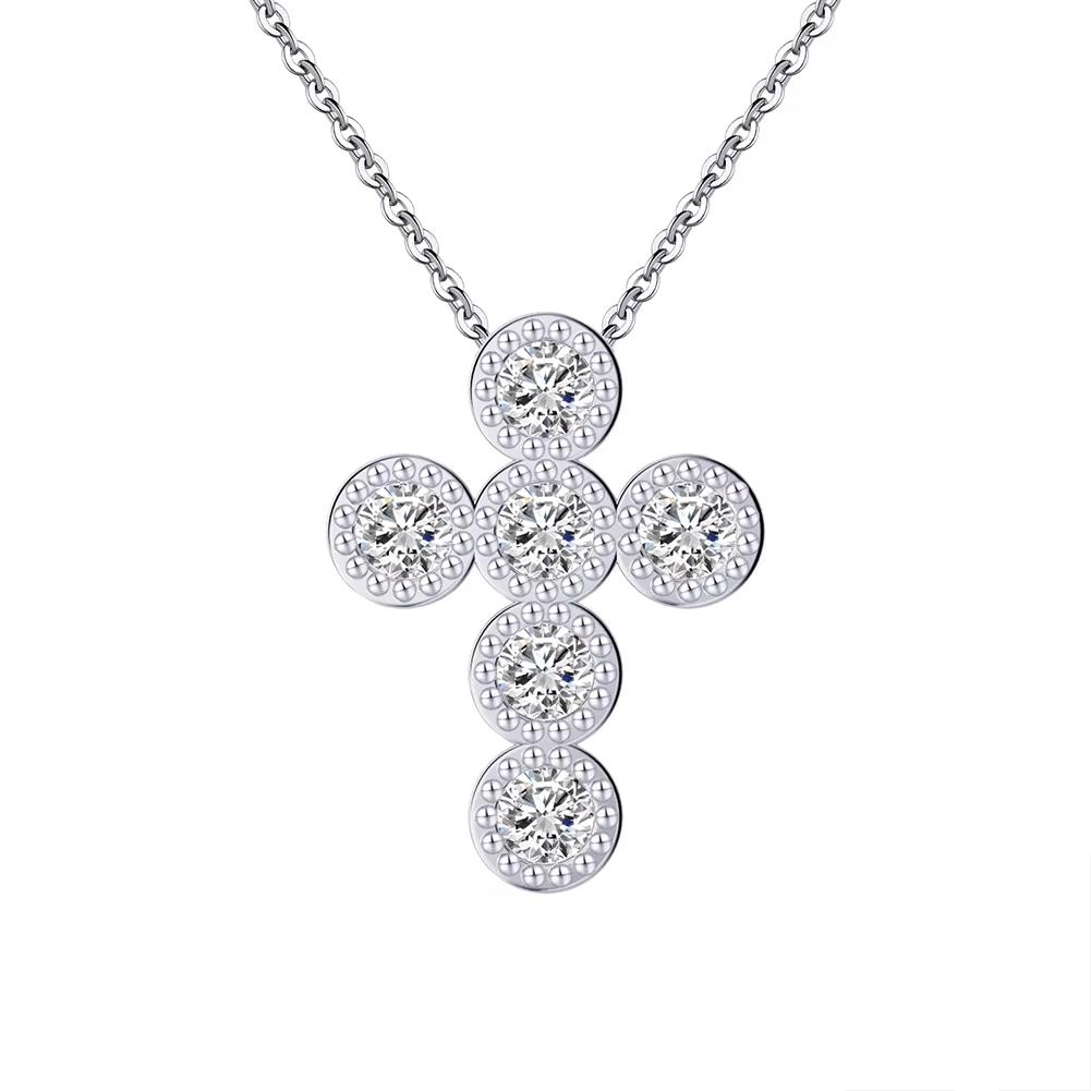

ORSA JEWELS 925 Silver Round CZ Cross Necklace for Women Dainty Simple Brilliant Prayer Religious Pendant Jewelry SN343 срібний