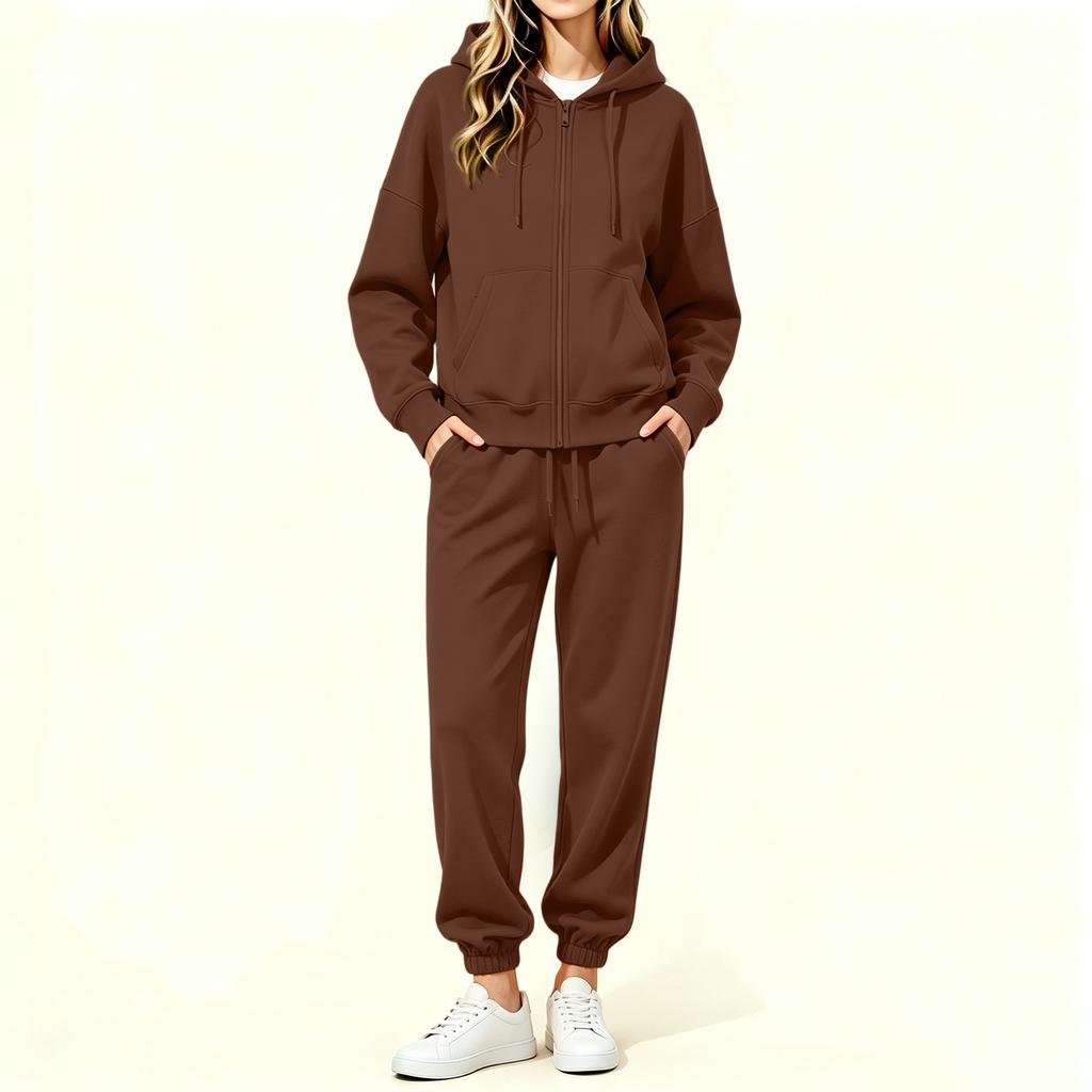 Women's Lined Zip Up Hoodie and Wide Leg Pants Set Casual Loungewear