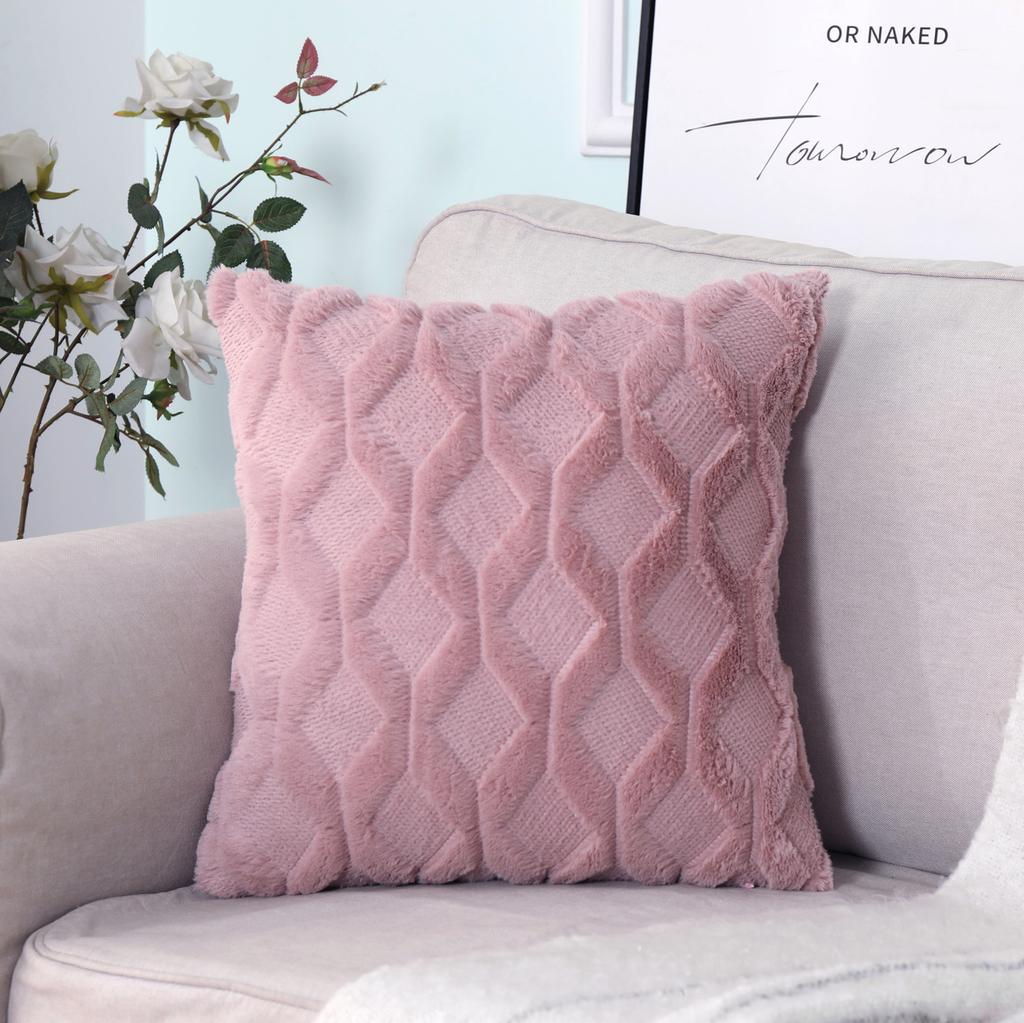 Plush Pillowcase Rhombus Geometric Embroidered Pattern Simple Solid Color Home Car Winter Sofa Cushion Cover 40x40cm/50x5cm