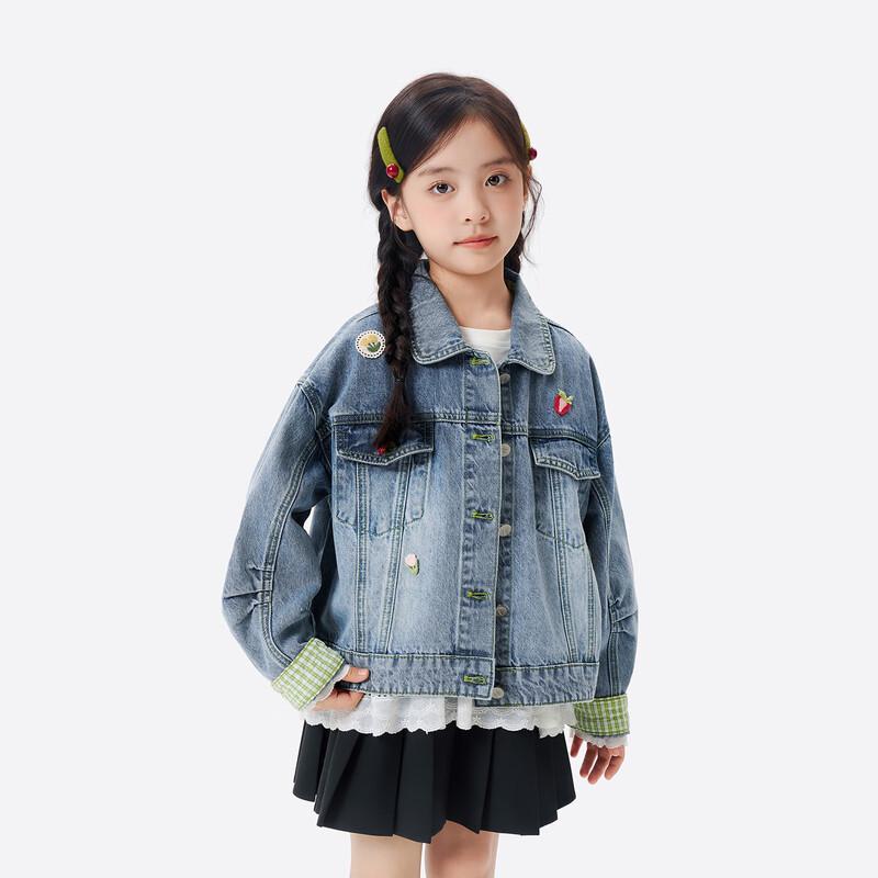 Girls  Strawberry Embroidered Denim Jacket 140