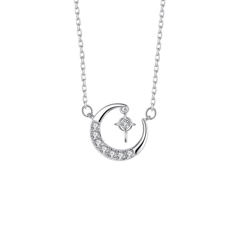 Damesmode Ster Maan Zirconia Hanger Lichte Luxe Sleutelbeenketting Ketting