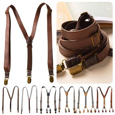 Elastic Strap Y-Type Suspenders 4 Clips Stripe Suspenders Fashion Metal Clip Suspenders  Gift Idea
