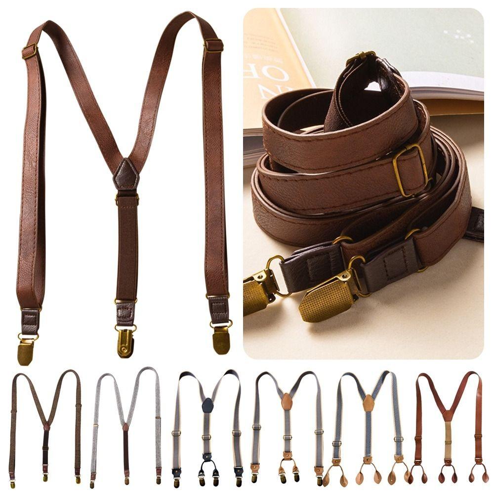 Elastic Strap Y-Type Suspenders 4 Clips Stripe Suspenders Fashion Metal Clip Suspenders Gift Idea