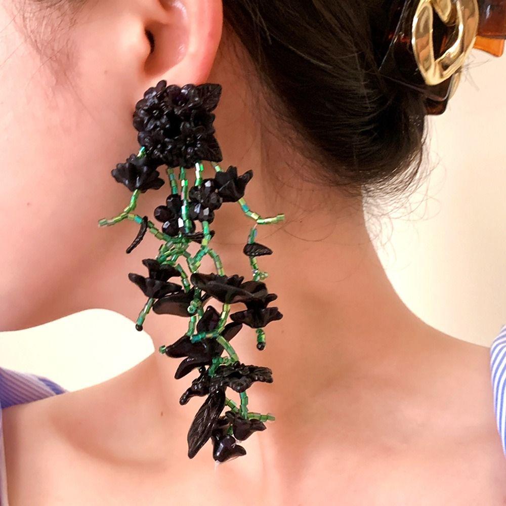 Rural Style Beaded Tassel Earrings Handmade Colorful Floral Earrings  Birthday Gift
