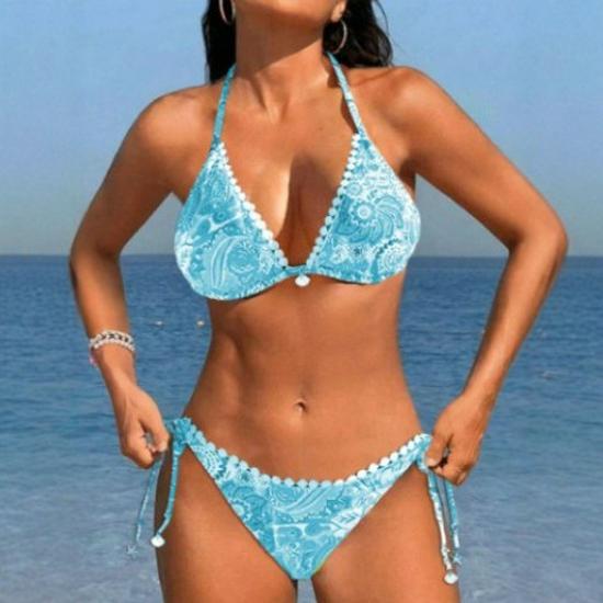 European & American Sexy Tie-Up Print Bikini Set