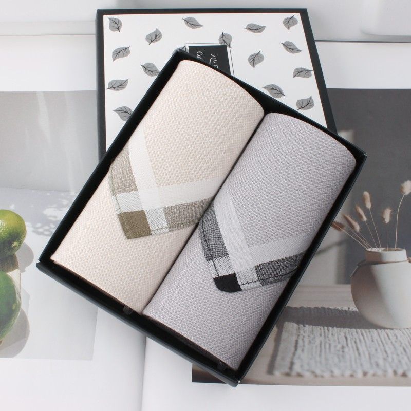 

Минималистичный Элегантный Мужской Носовой Платок Мягкий Полностью Хлопковый Клетчатый Тонкий Носовой Платок Однотонное Квадратное Полотенце Летний Для Вытирания Пота Портативный Парный Стиль Spring beige + Gray