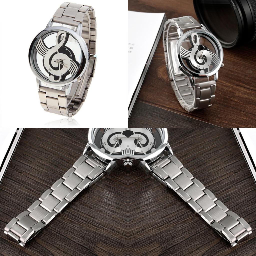 Music Themed Hollow Wristwatch With Black Buckle Band