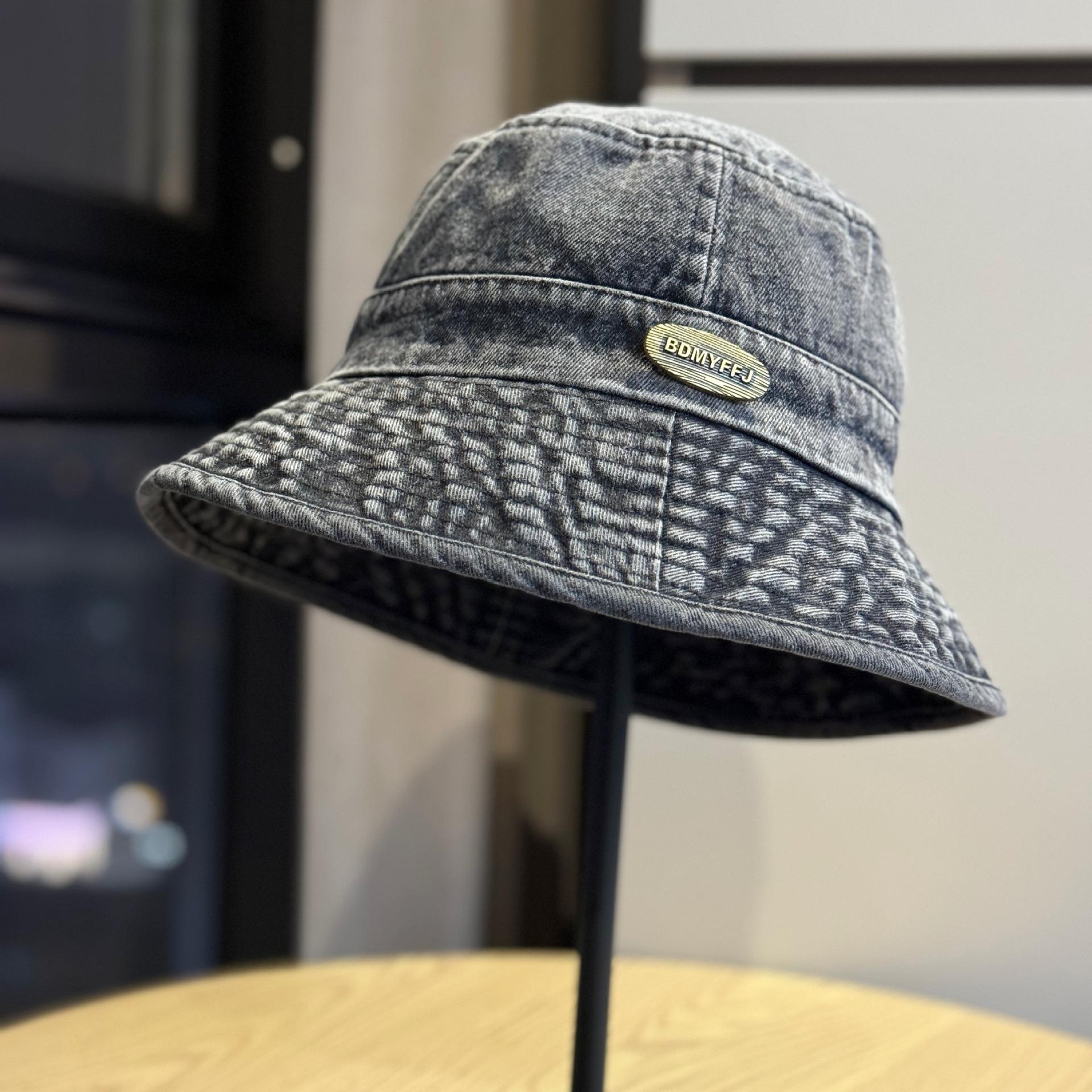 

High-quality washed denim fisherman hat for women, spring/summer, Japanese style, versatile, makes the face look smaller, bucket hat for large head Adult54-60Adjustable чёрный