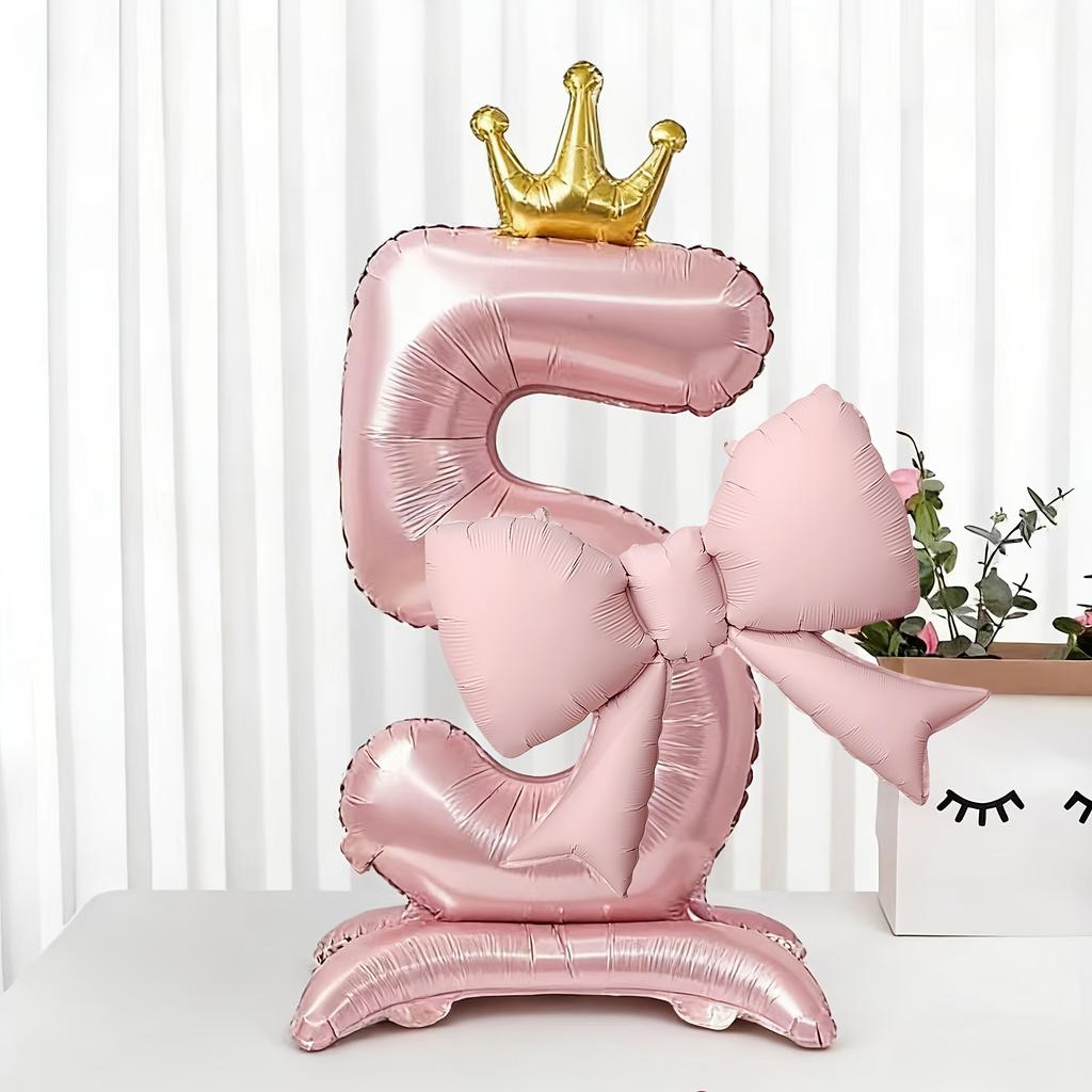 40inch Pink Crown Aluminum Foil Number 1st Balloon with Pink Bow Balloon for Birthday Party Decor Supplies Girls First Birthday