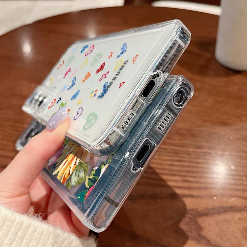 Fashion Love Heart Floral Transparent Phone Case For Samsung S24 S23 Ultra S22 S21 FE A15 A35 A55 A33 A54 A53 A25 Shockproof Clear Soft Silicone Cover