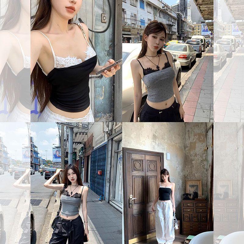 Dámská vesta Krajková patchworková tílka na ramínka Bez zad Sexy dámské spodní prádlo Na párty Klub Bar Ležérní trička Módní krása Potu odolná tílka