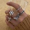 17KM Vintage Waves Cross Chain Rings Set for Women Punk Poker Infinity Flower Heart Finger Rings 2021 Trend Jewelry Party