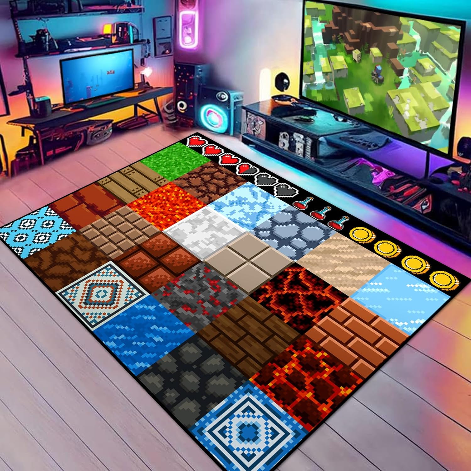 

Game Rug Teen Boys Carpet with Pixel Game Element Decoration Mat, 8 Bit Old Games Rugs for Boy’s Bedroom Living Room Playroom, N 50x80cm