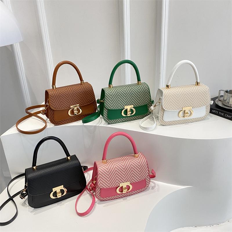 Splicing popular lock 2025 large-capacity new large-capacity fashionable simple crossbody portable shoulder women's bag