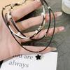 Retro sweet and cool style multi-layered wearing five-pointed star pearl leather rope necklace female high-end choker collarbone chain