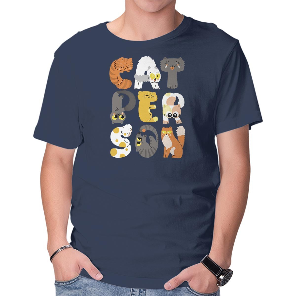 Unisex Crew Neck T-Shirt Cat Person Graphic Short Sleeve Casual Tee XS