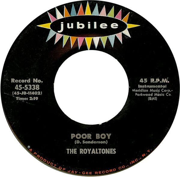 

7-дюймова платівка ROYALTONES - Poor Boy / Wail! 5338 Ювілейний 1958 США Рок Вживаний