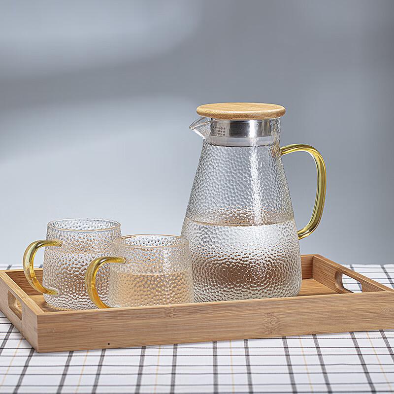 ZK Hammered Glass Water Pitcher Set 1500ml Jug + 2 Cups + Tray
