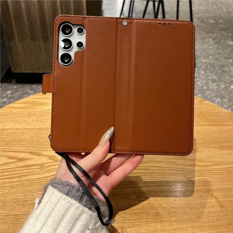 Flip Cover Slot Card Wallet Leather Phone Case For Samsung S25 Ultra S24 S23 S22 Full-Body Protection With Wrist Strap Cover