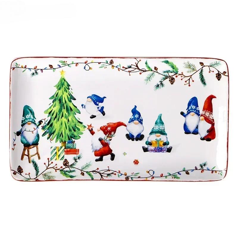 Exquisite Ceramic Plate Christmas Decoration Dinner Plate Healthy Underglaze Color Salad Plate Kitchen Tableware Accessories