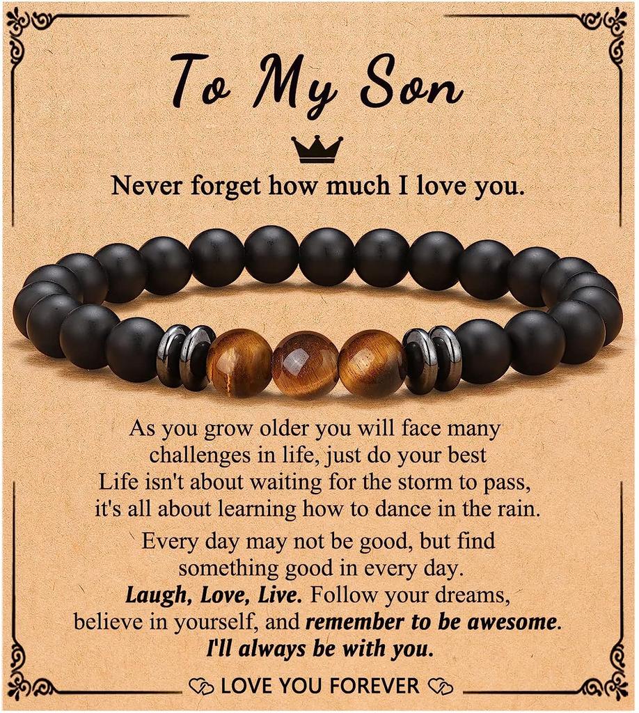 Natursteinarmbänder für Papa Mann Sohn Bruder Freund Vulkanstein Armreif Valentinstag Jahrestag Geburtstag Weihnachtsgeschenke