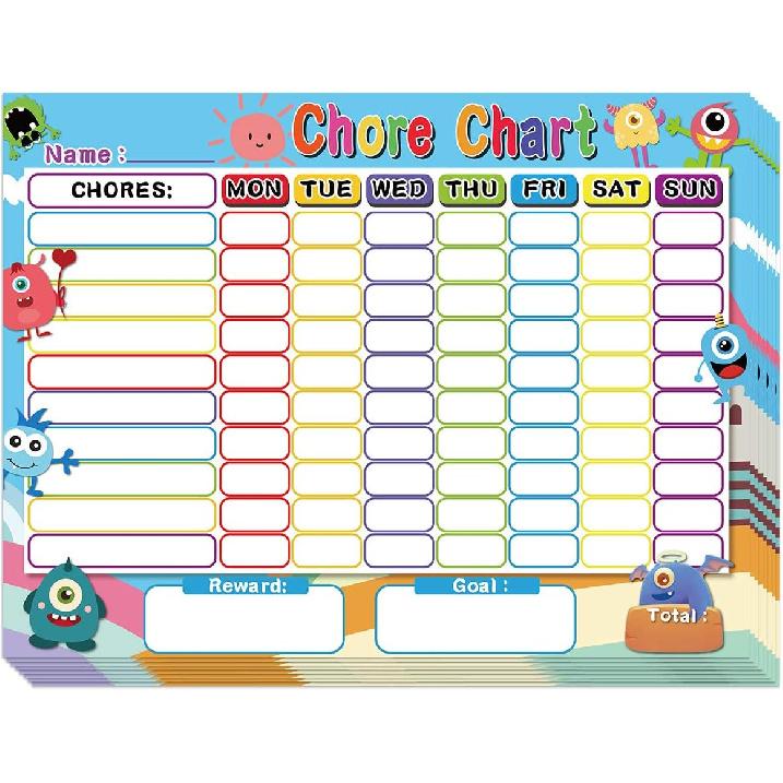 Fancy Land Dry Erase Chore Chart for Kids Reward Chart Reble Self-Adhesive Behavior Chart for School Home Classroom 8 Pack