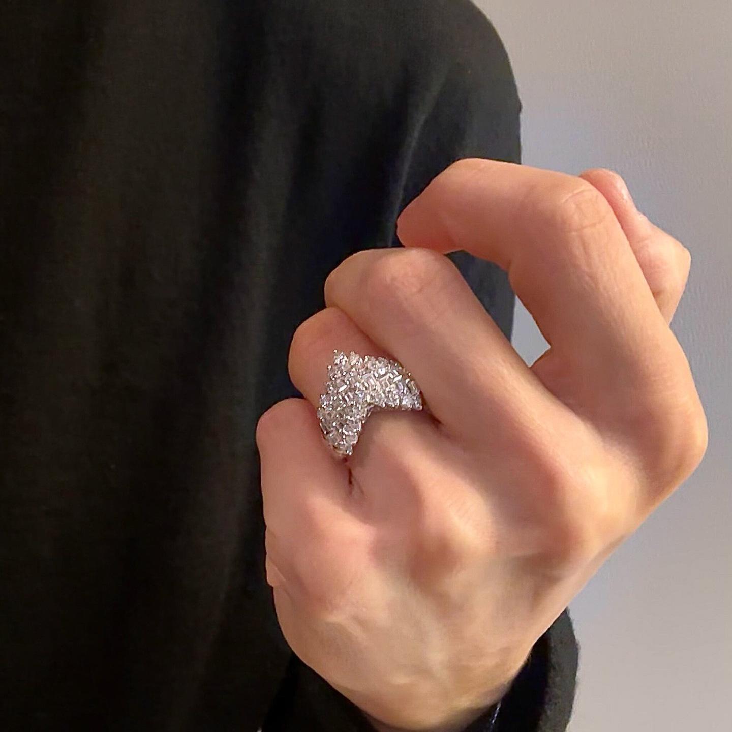 

Vintage Sparkling Full Diamonds Heart shaped rings for women Light Luxury high-quality Romantic Ring Engagement Jewelry Gift resizable серебряный