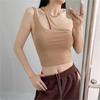 Haut court Sexy pour femmes, couleur unie, extensible, tricot sans manches, asymétrique épaule dénudée, débardeur basique dos nu