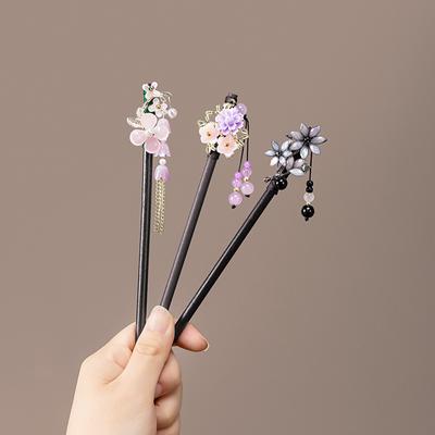 Retro Chinesischer Stil Haarnadel für Frauen Elegant Holz Blume Quaste Haarstab Vintage Schmuck Haaraccessoire Mädchen Haarnadeln