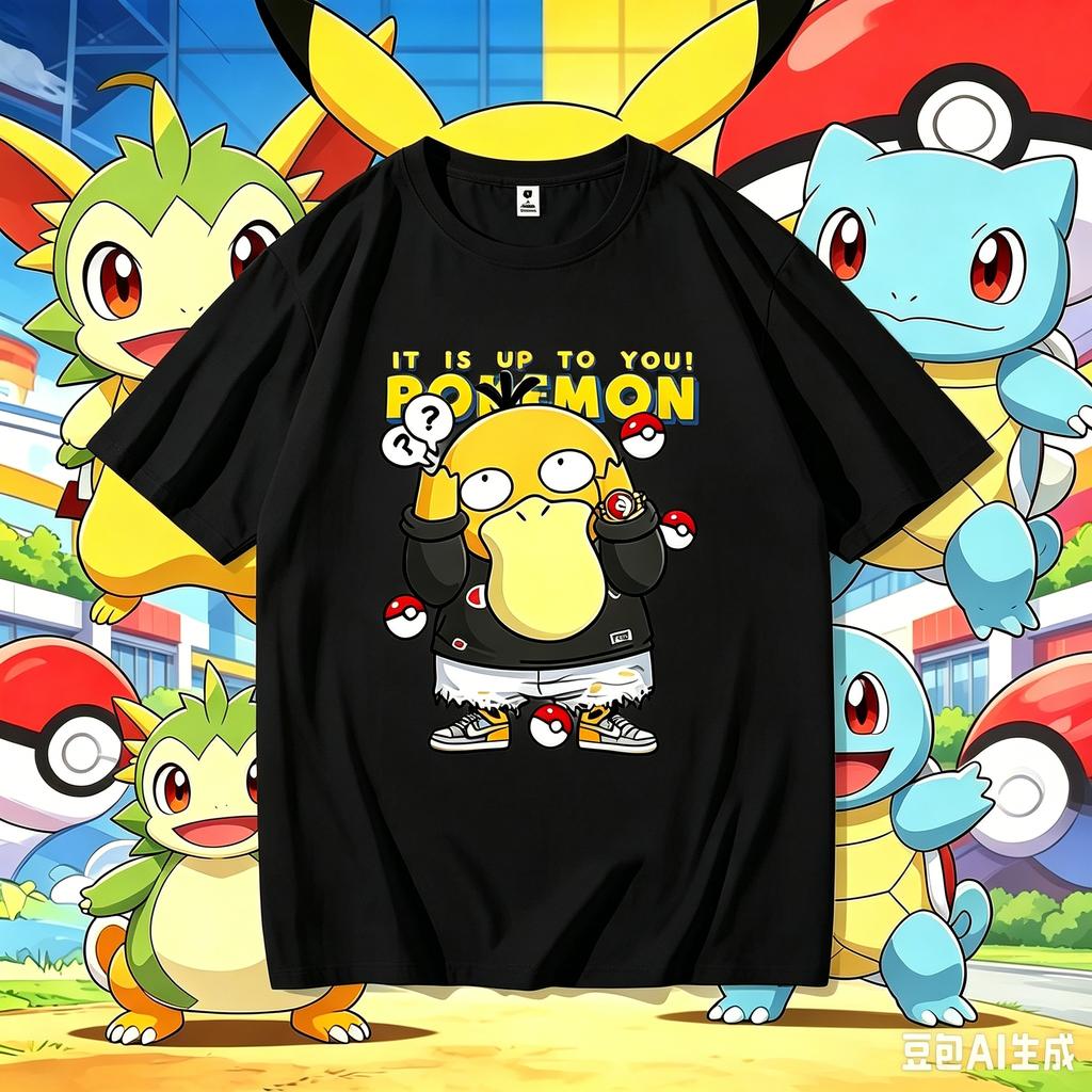PokMon Anime Psyduck Printing Oversized Cotton TShirt Unisex And Unisex Comfortable Fashion Y2k Childrens Clothing Summer TShirt