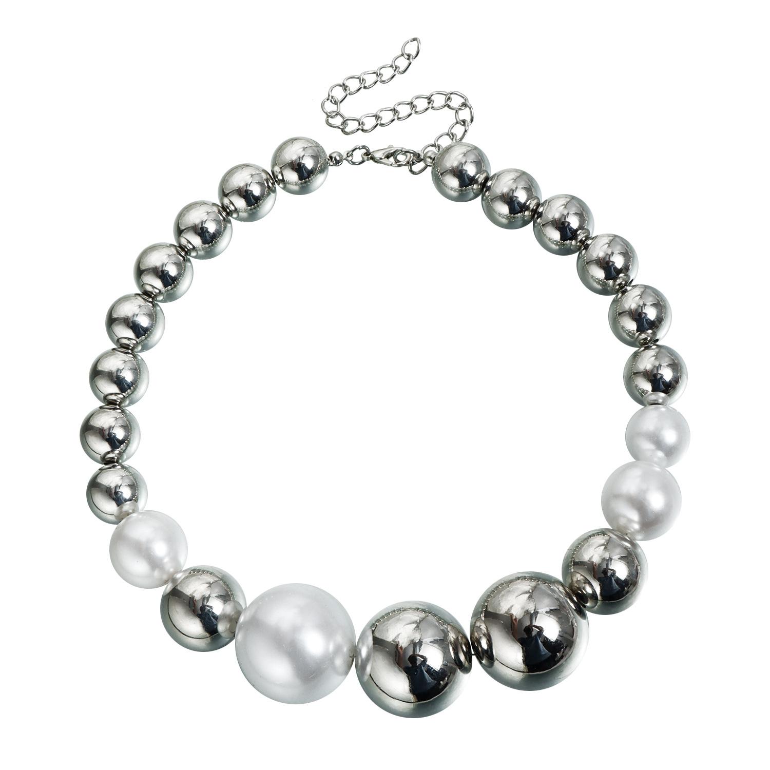 

Silver and white round pearl necklace cold wind exaggerated personality trend necklace