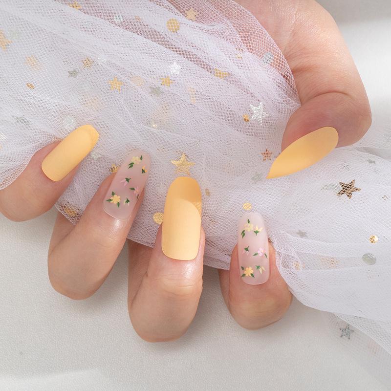 

Sweet Yellow Flower Press-On Nail Art for European and American Styles - Removable Fake Nail Tips Glue