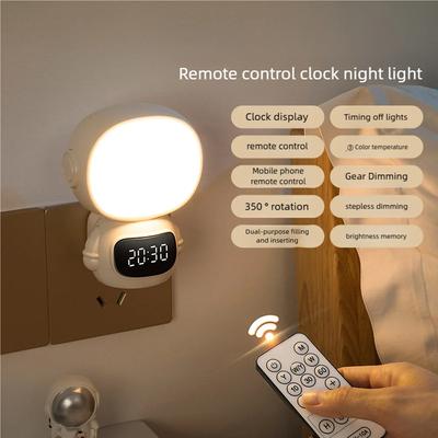 Spaceman Clock Remote Control Night Light Baby Breastfeeding Eye-care Desk Lamp Moon Bedroom Sleep Plug-in Rechargeable