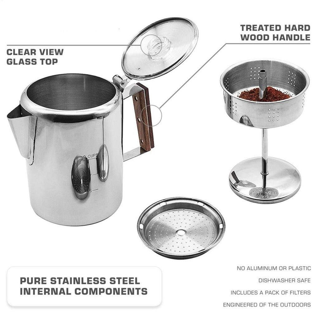 6/9 cups Percolator Coffee Pot Stainless Steel Coffee Maker Milk Tea Pot Camping Kettle Stovetop Percolator Portable Machine