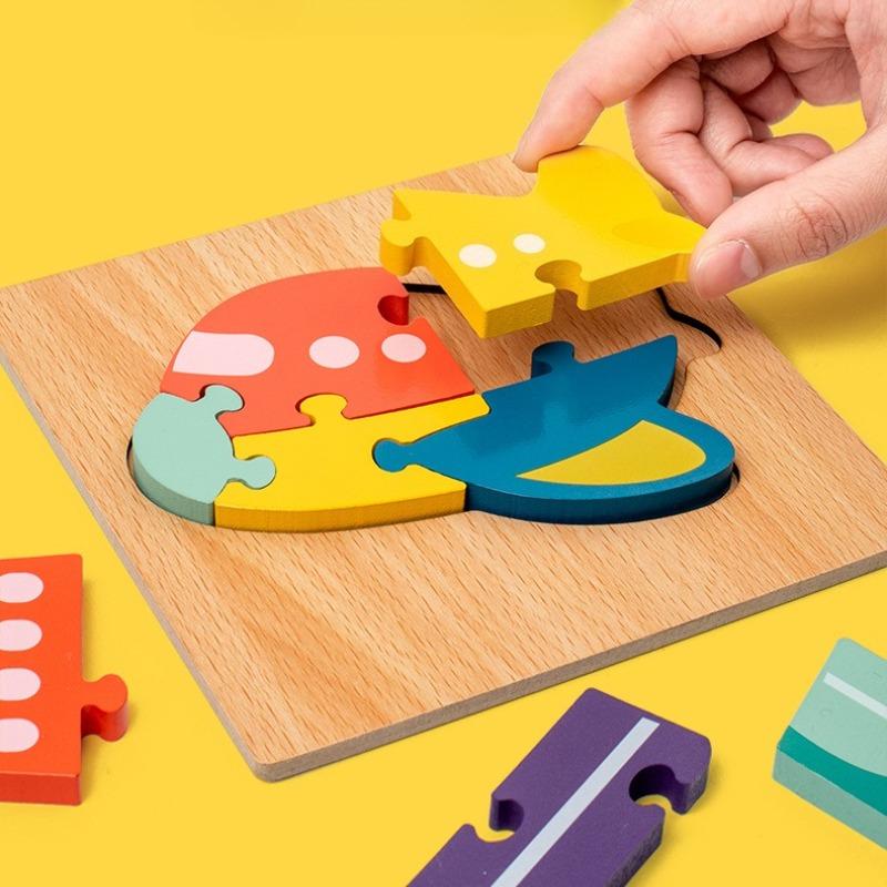 Non-Toxic Wooden Puzzle Montessori Animals Cartoon Colorful Learning Education Toys Tangram Jigzaw Cognitive Wood For Children Kids Gifts