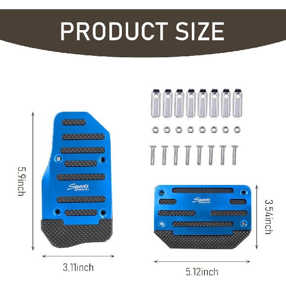 2 PCS Car Brake + Throttle Foot Pedals Kit, No Drilling Required Alloy Sports Decoration, Upgraded Anti-Slip Rubber Strip Foot Pedal Cover, Universal