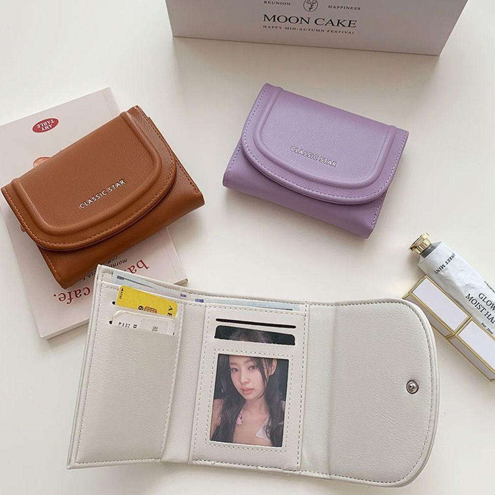 Solid Color Short Wallet Multi Card Student Purse Card Holder Women's Wallet Gift