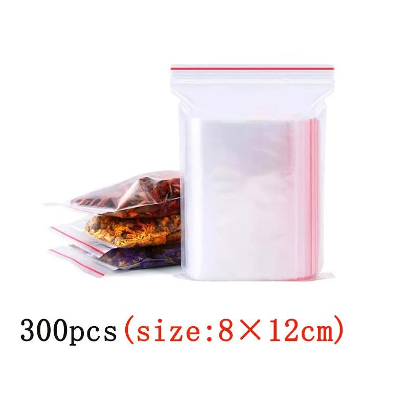 100/200/300PcsThicken Zipper Sealed Bags Clear Plastic Storage Bag for Food Packing Reclosable Zippers Sealing Pouch Wholesale